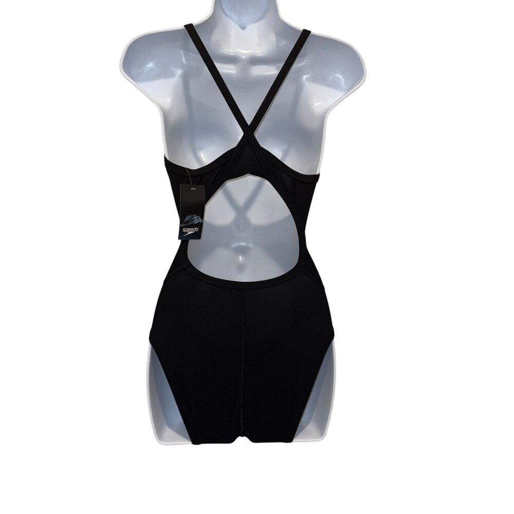 NWT Speedo Endurance + One Piece Swimsuit Womens 6 32 Black White Solid - Picture 4 of 7